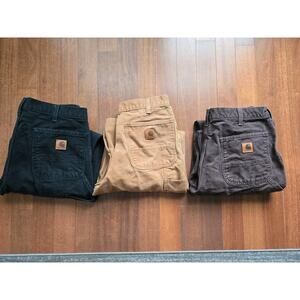 Lot Of 3 Carhartt Carpenter original dungaree fit canvas work pants 34x32